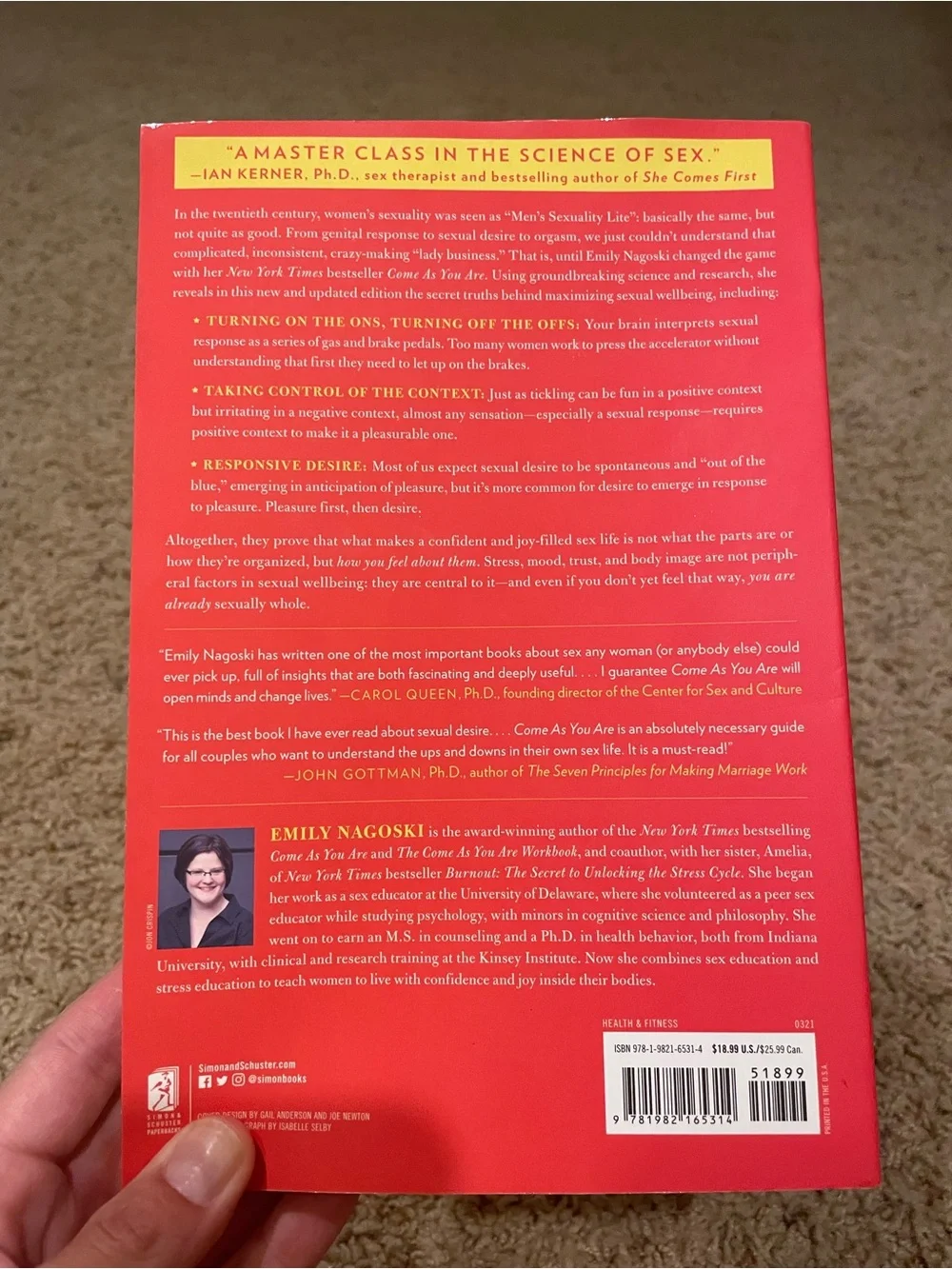 USED BOOK, Come As You Are, Emily Nagasaki PhD, very good used condition.